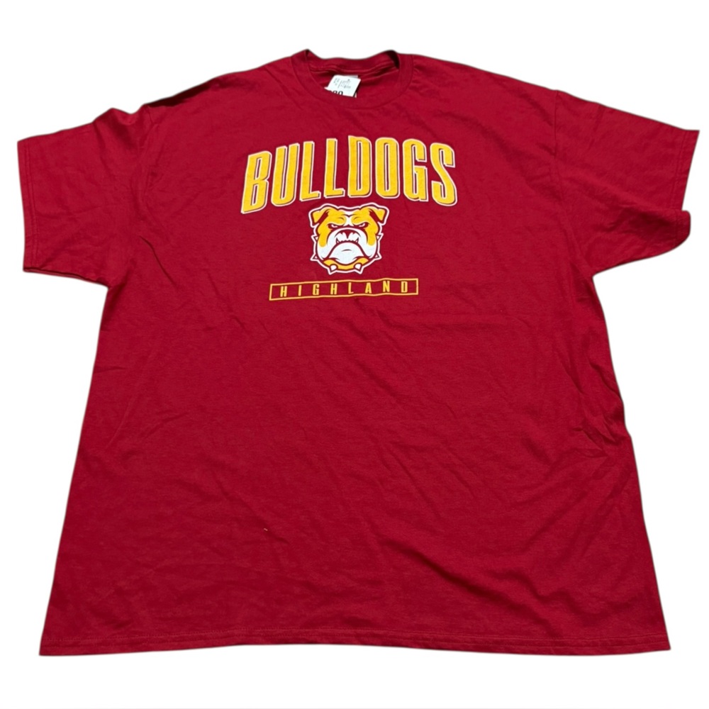 Gildan Bulldogs Highland high school men’s Red Dog T-Shirt Athletic red size 2XL